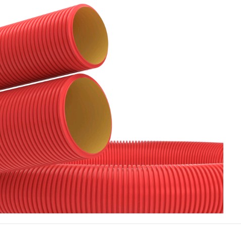 Труба гофр гибкая двустенная ПНД 63х51,5мм с протяжкой с муфтой красная (50м) DKC