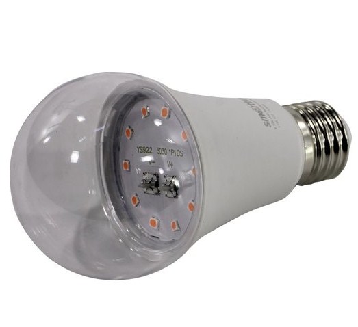 Лампа LED Е27 Груша 220В   11Вт Розовый спектр D60х110мм Прозрачная колба 240º ФИТО SMARTBUY