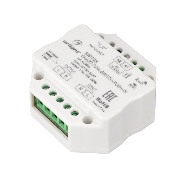 Контроллер-выключатель SMART-TUYA-SWITCH-PUSH-IN (230V, 1.5A, WiFi, 2.4G) (Arlight, IP20 Пластик, 5 