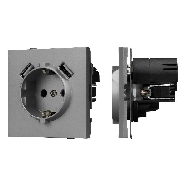 Механизм розетки с USB зарядкой SCT-TENDO-MUAA-PL-GR (230V, 16A) (Arlight, Графитовый)