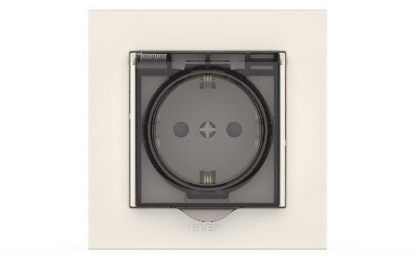 Розетка В Рамку  Одинарная с Заземлением+Крышка Кремовый IP44 16А 250В Zena  Vega El-Bi