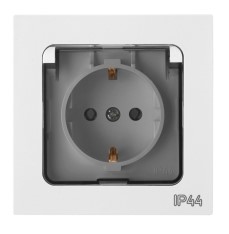 Розетка В Рамку  Одинарная С Зазем+Шторки+Крышка Белый глянцевый IP44 16А 250В ASTRUM Bylectrica (32