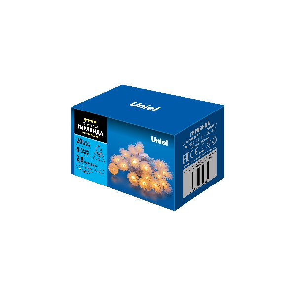 Гирлянда LED 220В IP20 Динамич.  Шишки 2,8м 20 Теплый свет провод Прозрач.  Uniel