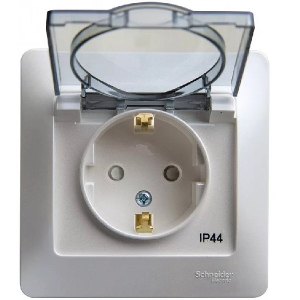 Розетка В Рамку Одинарная с Заземлением+Крышка Молочный IP44 16А 250В GLOSSA Schneider Electric