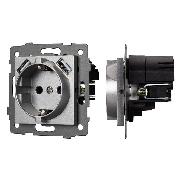 Механизм розетки с USB зарядкой SCT-MUAA-PL-GR-V (250V, 16A) (Arlight, -)