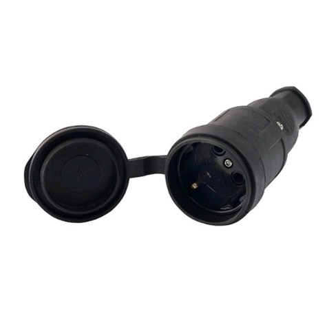 Розетка штепсельная С Заземлением+Крышка Черный 16А 250В IP44 Каучук Омега IEK