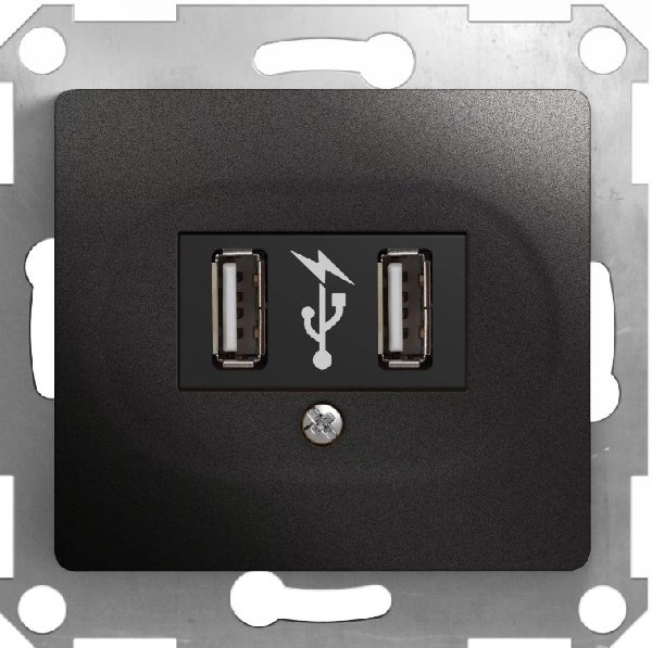 Розетка В Рамку Одинарная USBх2 Антрацит IP20   GLOSSA Schneider Electric