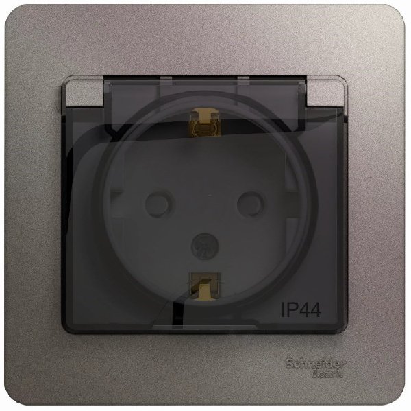 Розетка Встраив Одинарная c Заземлением+Шторки+Крышка Платина IP44   GLOSSA Schneider Electric