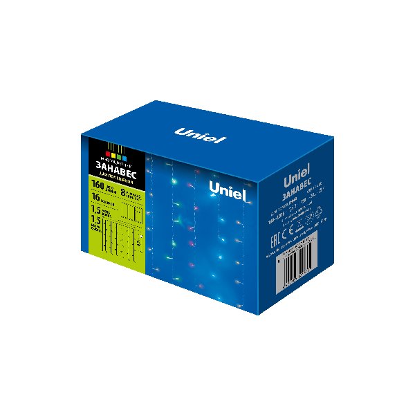 Гирлянда LED 220В IP20 Динамич. Занавес   1,5x1,5м Мульти 160 провод Прозрач. Uniel