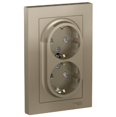 Розетка Встраив Двойная с Заземлением+Шторки Шампань IP20 16А 250В ATLASDESIGN Schneider Electric