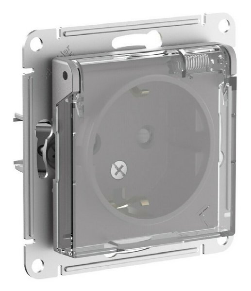 Розетка В Рамку  Одинарная С Заземлением+Шторки+Крышка Алюминий IP44 16А 250В ATLASDESIGN AQUA SE