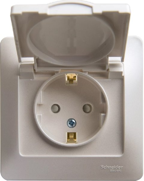Розетка Встраив Одинарная c Заземлением+Шторки+Крышка Перламутр IP20   GLOSSA Schneider Electric
