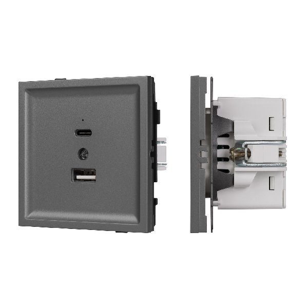 Механизм USB розетки SCT-TENDO-MUAC-SFPL-GR (5V, 3A, QC3) (Arlight, Матовый графитовый)