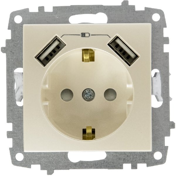 Розетка В Рамку  Одинарная с Заземлением+Шторки+2хUSB Кремовый IP20 16А  Zena  Vega EL-BI