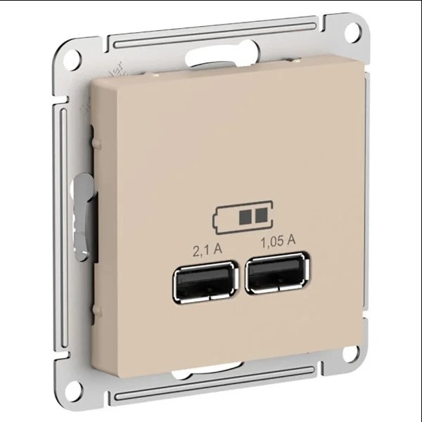 Розетка USB+USB В Рамку  Одинарная  Песочный IP20   ATLASDESIGN Schneider Electric