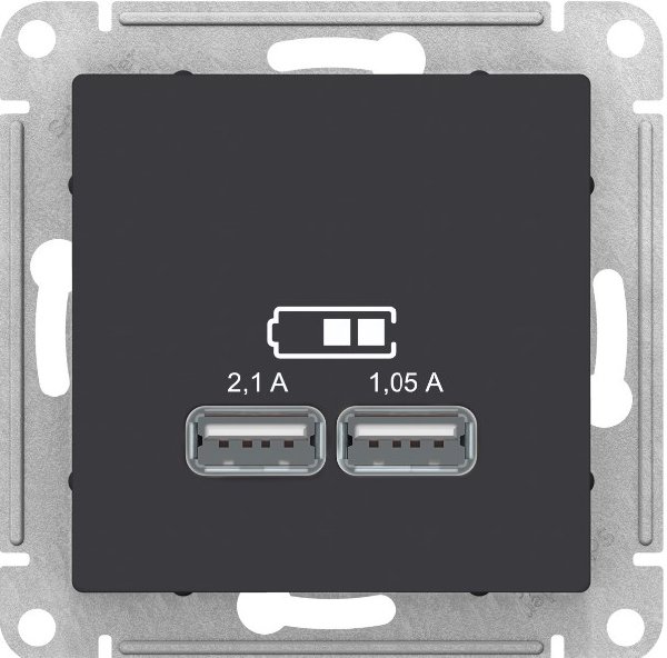 Розетка USB+USB В Рамку Одинарная  Карбон IP20   ATLASDESIGN Schneider Electric