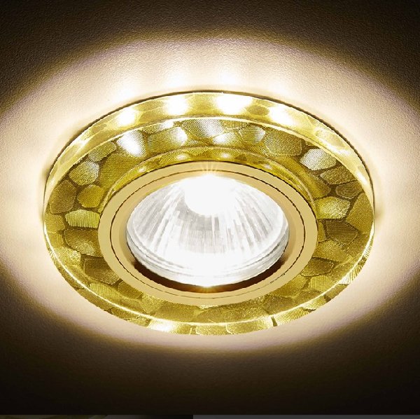 Светильник Точечный ДекорСтекло MR16+LED 1х50Вт GU5.3  Белый-Золото D90x20мм IP20 S222 WA Ambrella