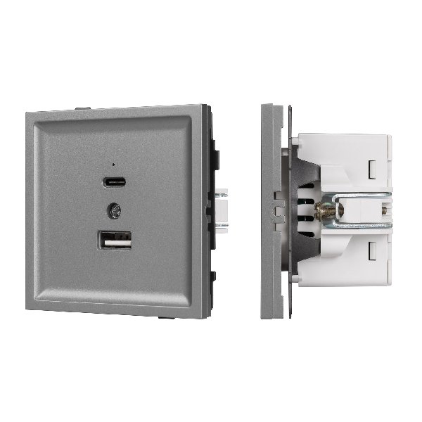 Механизм USB розетки SCT-TENDO-MUAC-PL-GR (5V, 3A, QC3) (Arlight, Графитовый)