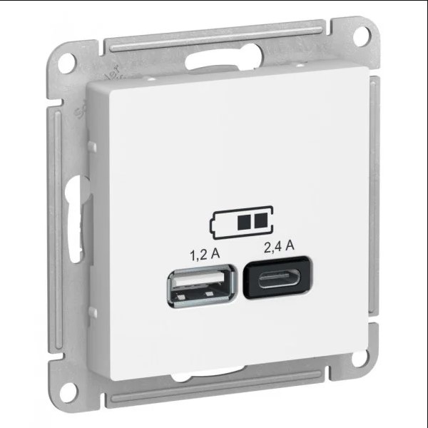 ATLASDESIGN USB РОЗЕТКА А+С, 5В/2,4 А, 2х5В/1,2 А, механизм, ЛОТОС