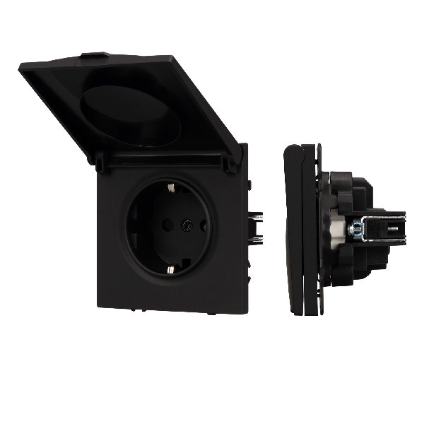 Механизм розетки влагозащищённый SCT-NOBE-MCP-SFPL-BK (230V, 16A) (Arlight, Черный оникс)