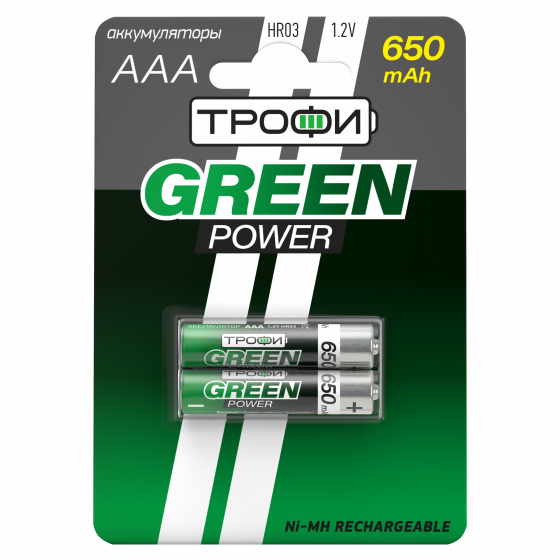 Элемент питания HR03 (ААА) Аккумулятор NiMH 1,2В 650 мА/ч GREEN POWER Трофи