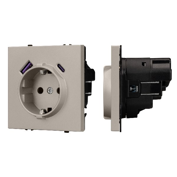 Механизм розетки с USB зарядкой SCT-NOBE-MUAC-SFPL-CA (230V, 16A) (Arlight, Кашемир)