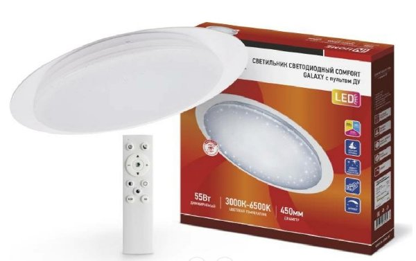 Светильник светодиодный COMFORT GALAXY 55Вт 230В 3000-6500K 4400Лм 450x85мм с пультом ДУ IN HOME