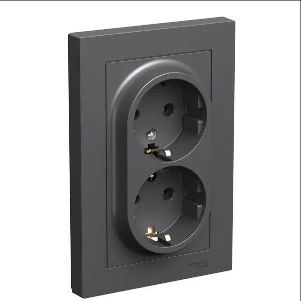 Розетка Встраив Двойная С Заземлением Базальт IP20 16А 250В ATLASDESIGN Schneider Electric