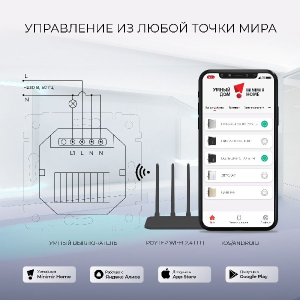 Выключатель Сенсорный Wi-Fi В Рамку Одноклавишный С Подсветкой Серебряный Стекл IP20 4А 250В Werkel