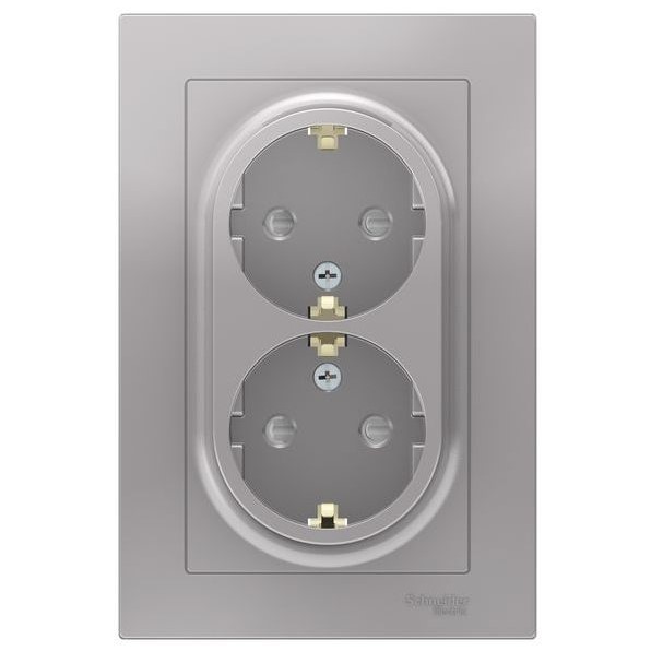 Розетка Встраив Двойная с Заземлением+Шторки Алюминий IP20 16А 250В ATLASDESIGN Schneider Electric