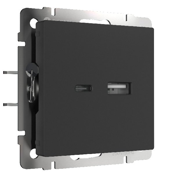 Розетка USB+USB-C В Рамку Одинарная  Черный IP20   Универс Werkel