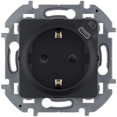 Розетка В Рамку  Одинарная с Заземлением+Шторки+USB-C Белый IP20   INSPIRIA Legrand