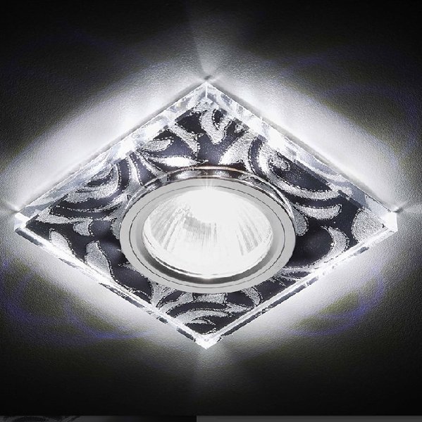 Светильник Точечный ДекорСтекло MR16+LED 1х50Вт GU5.3  Черный-Серебро 90х90x20мм IP20 S234 Ambrella