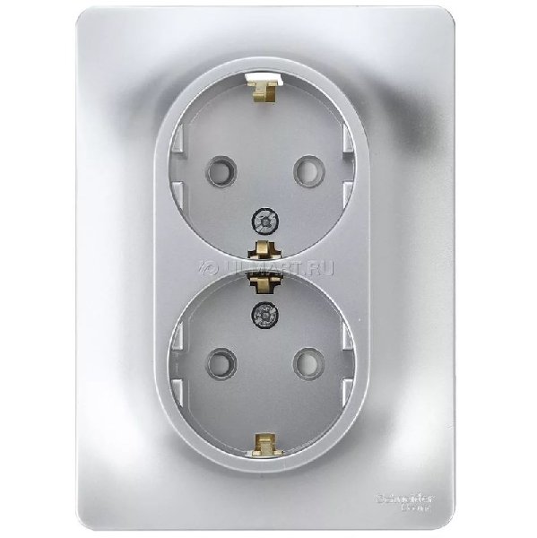 Розетка Встраив Двойная c Заземлением+Шторы Алюминий IP20 16А 250В GLOSSA Schneider Electric