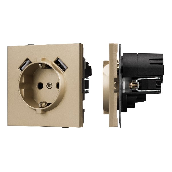 Механизм розетки с USB зарядкой SCT-TENDO-MUAA-SFPL-GD (230V, 16A) (Arlight, Матовый песочный)