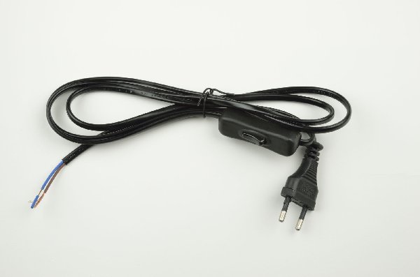 Сетевой шнур Черный с плоской вилкой с выключателем 1,7 м ШВВП 2х0,75 Uniel