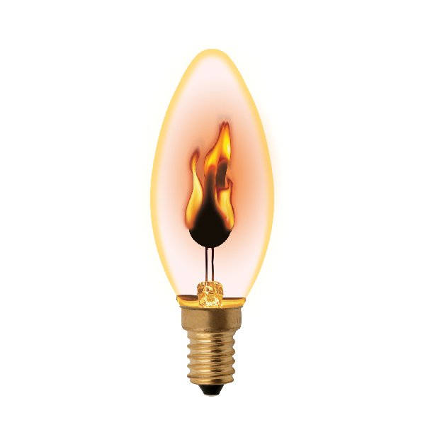 Лампа ЛН Е14 Свеча 220В   3Вт 2700К D35х97мм Прозрачная колба 300º Живой огонь Uniel