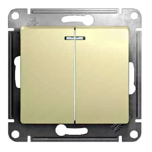 Выключатель В Рамку Двухклавишный С Подсветкой Молочный IP20 10А 250В GLOSSA SE