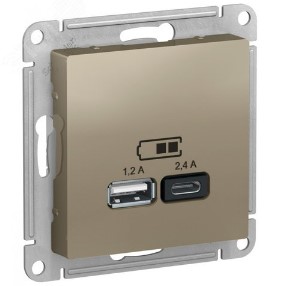 РОЗЕТКА USB ATLASDESIGN A+С, 5В/2,4А, 2х5В/1,2А, механизм, ШАМПАНЬ