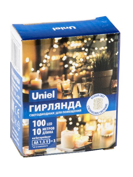 Гирлянда LED 3хАА IP20 Роса 10м Бел 100 провод Медный DEW  Uniel