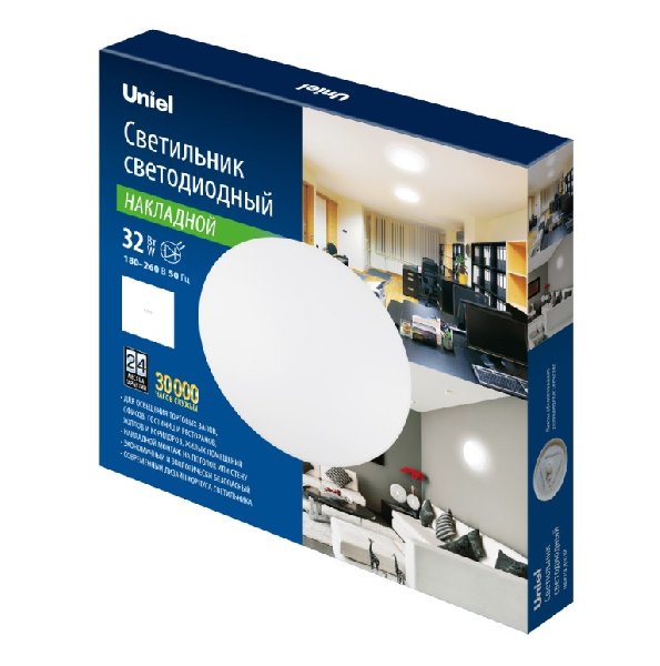 Светильник Накладной Круг LED 1х32Вт 6500К 2600лм Белый 370х60мм 120º IP20 RONDA-2 Uniel