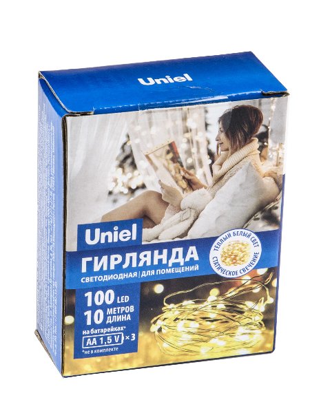 Гирлянда LED 3хАА IP20 Статич. Роса  10м Бел/Тепл 100 провод Медный  Uniel