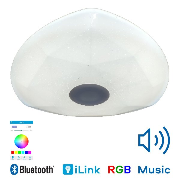 Светильник Накладной Круг LED 1х   40Вт 3000-6000К/RGB Динамик  Радио Пульт D500мм Aiden 