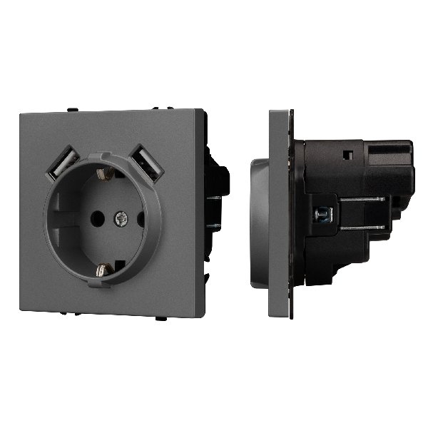 Механизм розетки с USB зарядкой SCT-NOBE-MUAA-SFPL-GR (230V, 16A) (Arlight, Серый базальт)