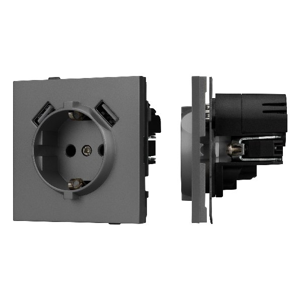 Механизм розетки с USB зарядкой SCT-TENDO-MUAA-SFPL-GR (230V, 16A) (Arlight, Матовый графитовый)