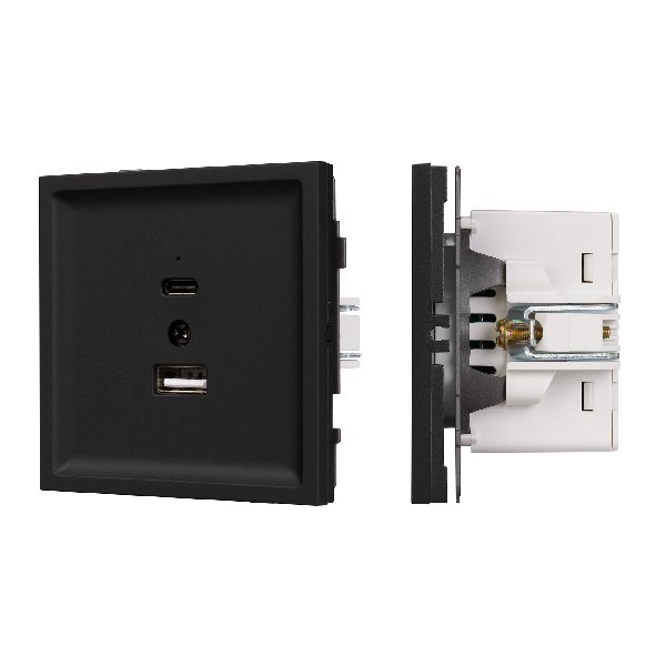 Механизм USB розетки SCT-TENDO-MUAC-SFPL-BK (5V, 3A, QC3) (Arlight, Матовый черный)
