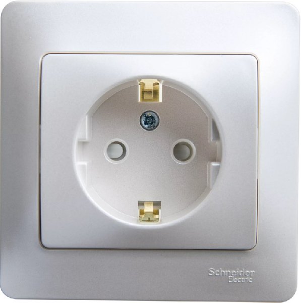 Розетка Встраив Одинарная c Заземлением+Шторки Перламутр IP20   GLOSSA Schneider Electric