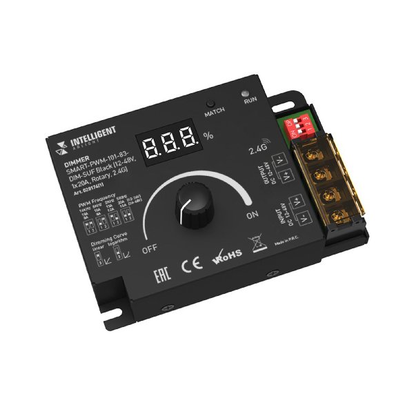INTELLIGENT ARLIGHT Диммер SMART-PWM-101-83-DIM-SUF Black (12-48V, 1x20A, Rotary, 2.4G) (IARL, IP20 