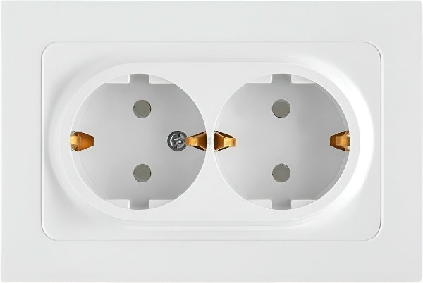 Розетка В Рамку Двойная С Заземлением+Шторки Белый глянцевый IP40 16А 250В ASTRUM  Bylectrica