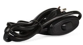 Сетевой шнур Черный с плоской вилкой с выключателем 1,7 м ШВВП 2х0,75 SMARTBUY